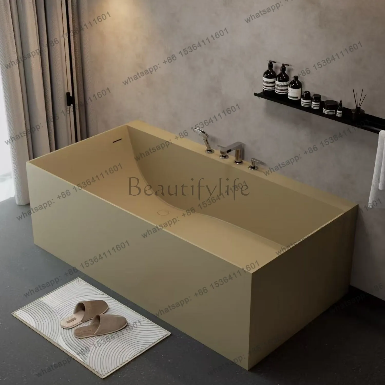 Independent integrated family bathtub hotel rectangular matte homestay artificial stone bathtub
