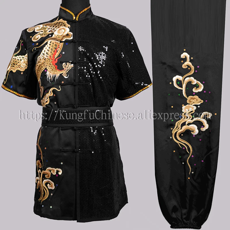 

Upscale Embroidered Dragon Wushu uniform Kungfu clothes Martial arts suit changquan outfit for male female girl boy kids adults