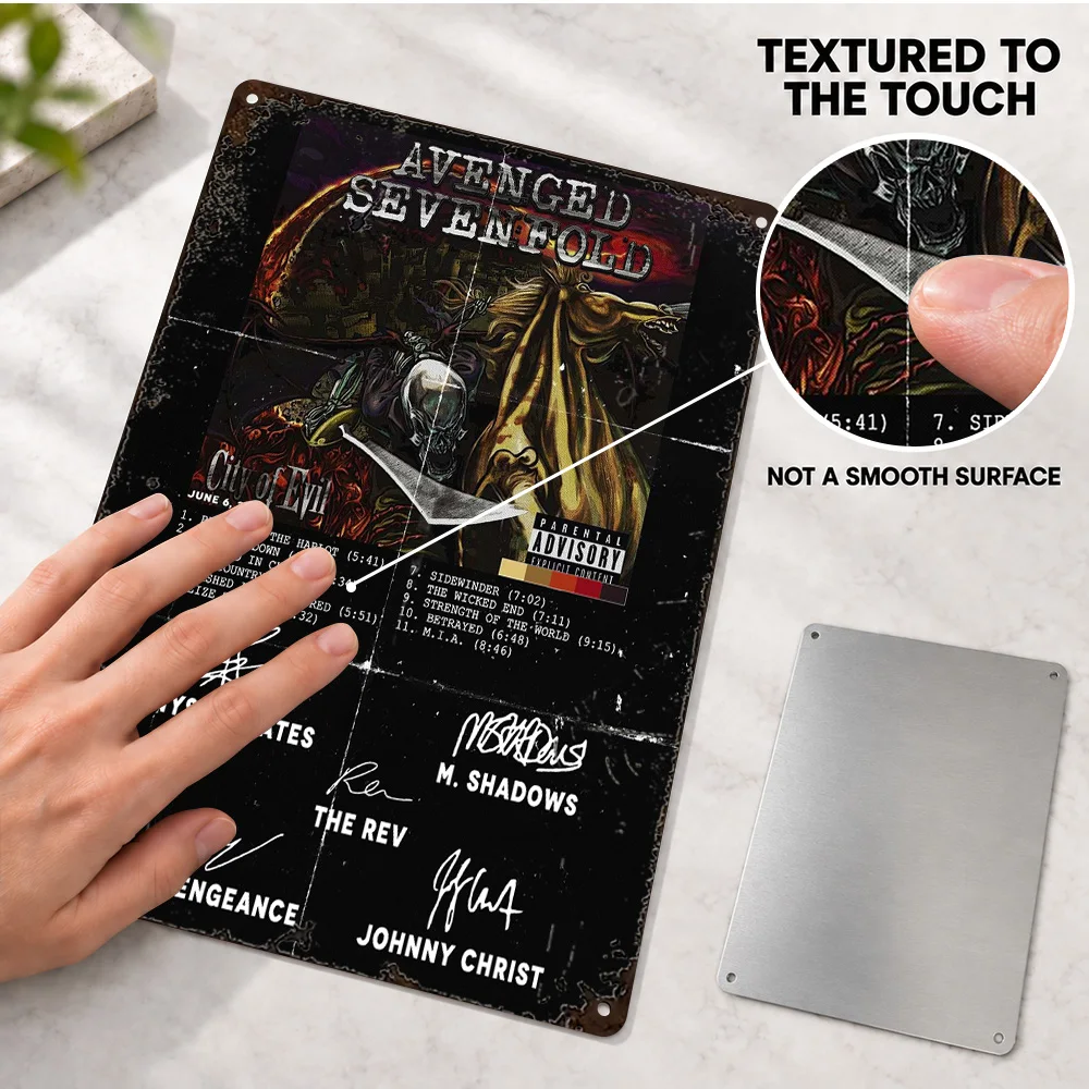 Avenged Sevenfold Textured Metal Poster Personalized Aluminum Sign Album Cover And Tracklist Design Wall Art For Listening Room