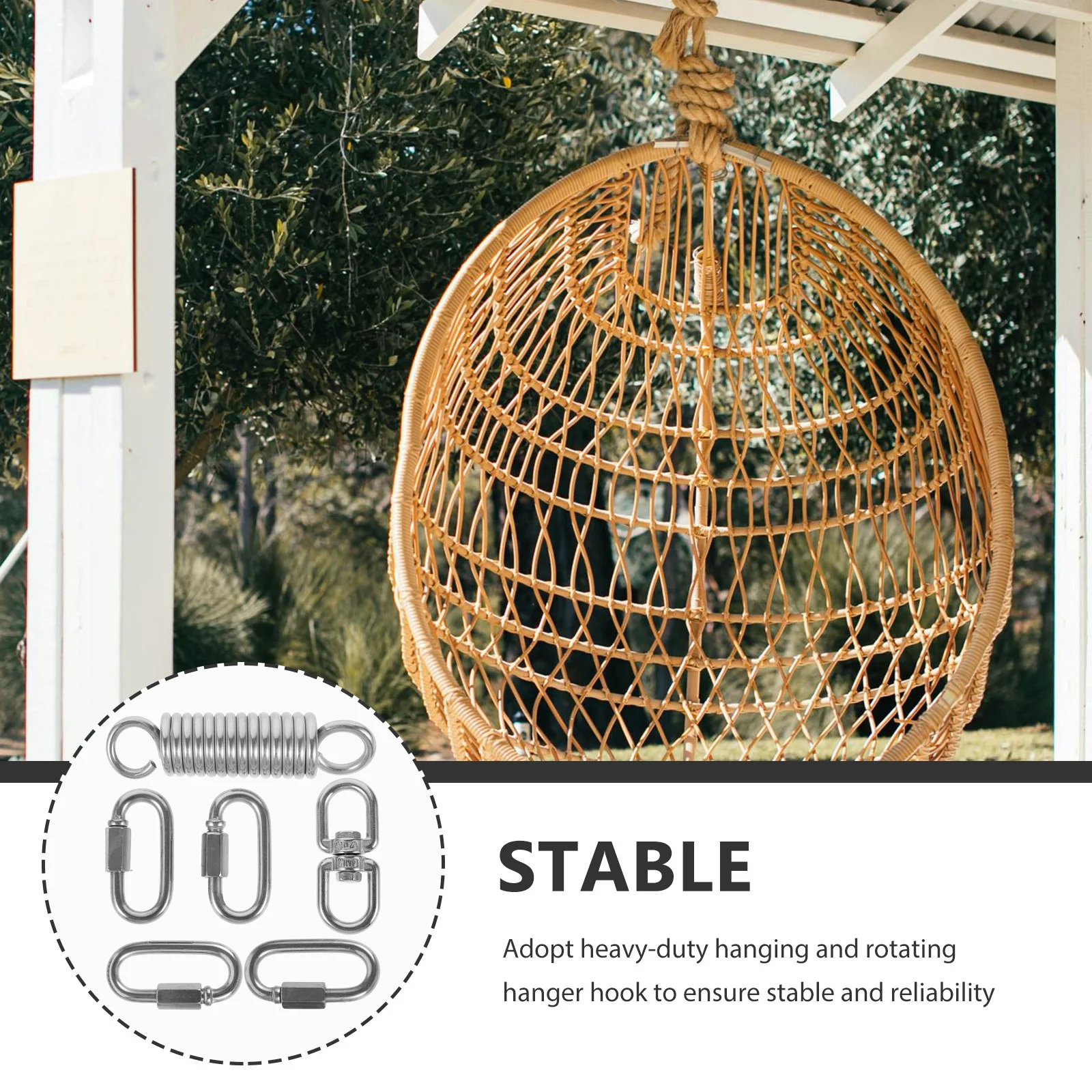 

1 комплект, гамак, кресло, качели, пружинный комплект, сверхмощные металлические качели для крыльца, мешок с песком, крепежное пружинное подвесное кольцо, инструменты, подвесной инструмент для гамака