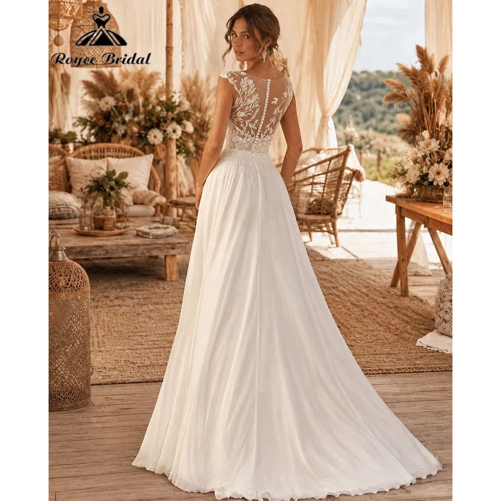 Roycebridal Sexy Appliques Backless A Line Wedding Dresses 2027 Boho V Neck Beach Bridal Gown Customized Vestido De Novia