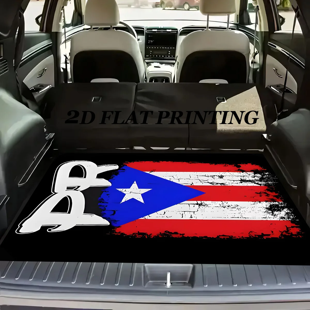 1pc Non-Slip Stylish Car Trunk Mat, Puerto Rico Flag Letter Pattern Design - Durable Material, Keeps Trunk Dry And Tidy, Adds La
