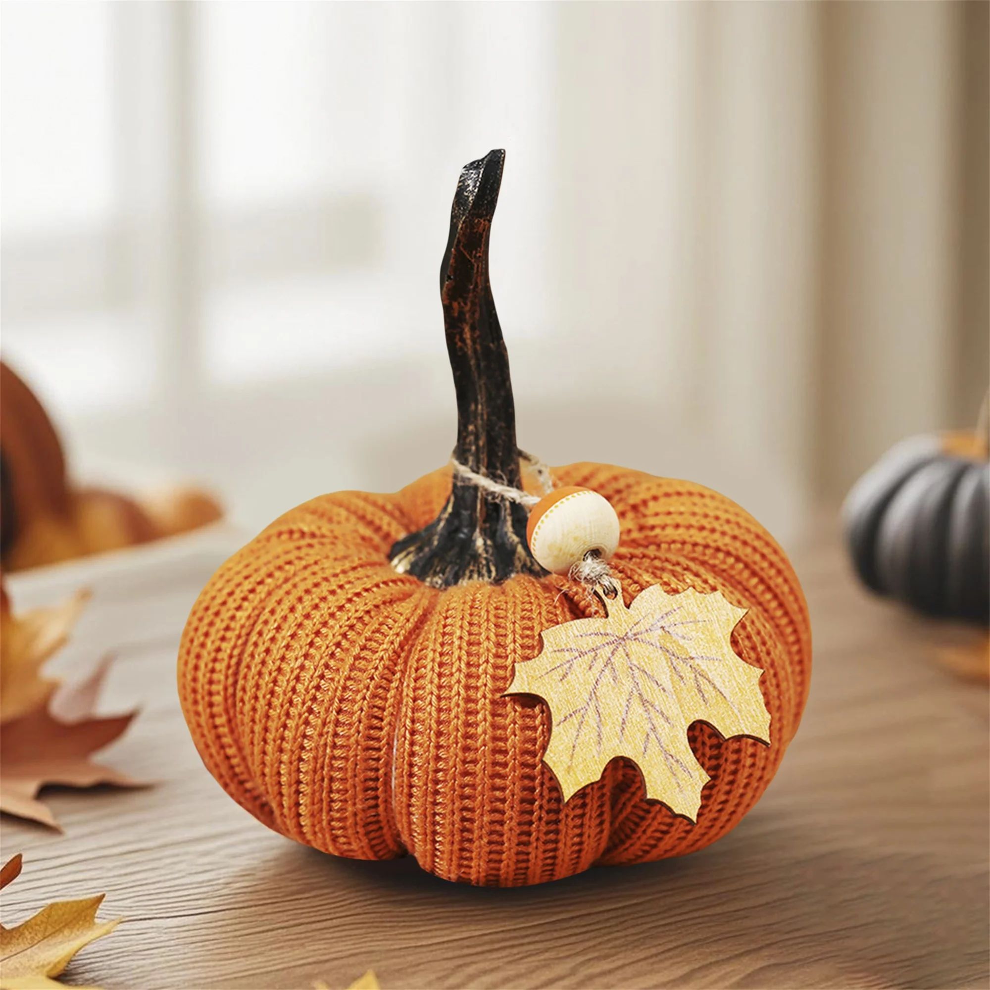 

Вязаные украшения из тыквы ручной работы, осенний урожай, праздничный домашний декор, День Благодарения, Хэллоуин, осенние центральные украшения для стола в помещении