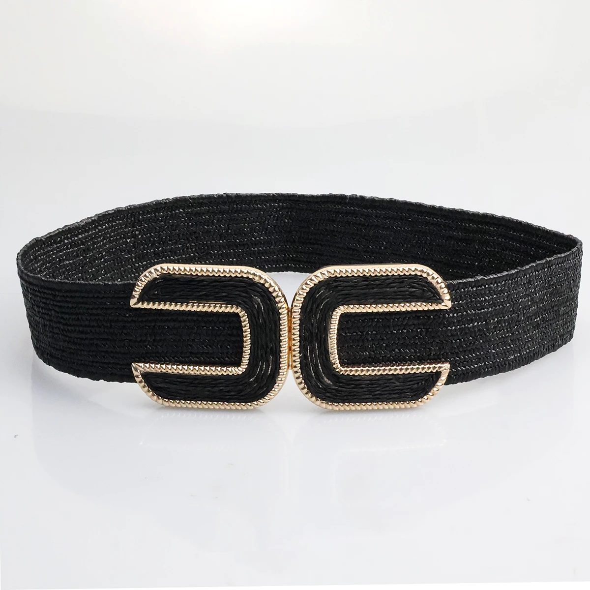 5cm Fashion Elastic Women\'s Belt PP Grass Woven Solid Color Elastic Belt for Women