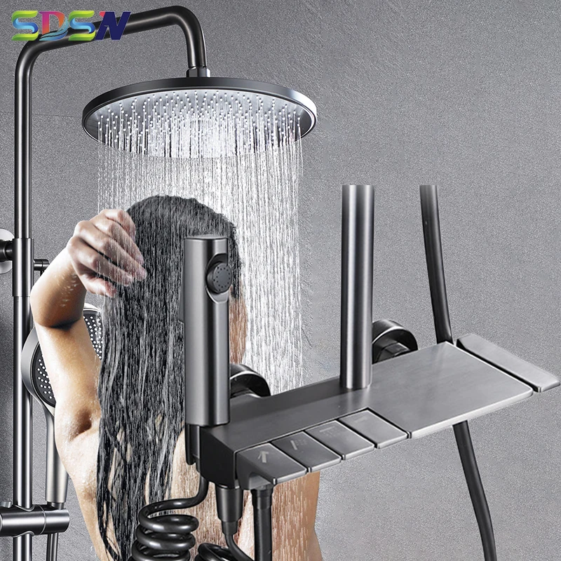 

Gray Piano Bathroom Shower System Newly Arrival Grey Piano Keys Bathtub Shower Faucet Rain Shower Head Fashion Grey Shower Set