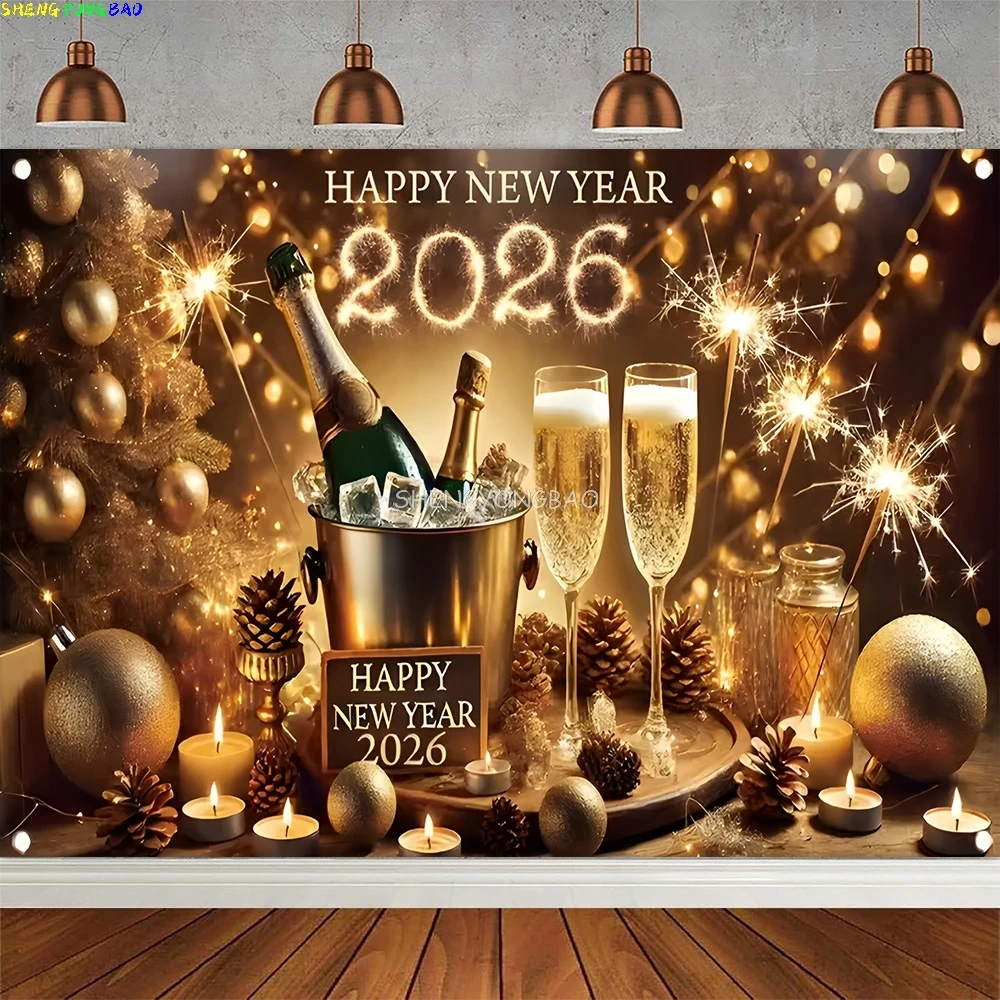 سعيد السنة الجديدة الخلفيات 2026 الملونة النيون توهج الكتابة على الجدران احتفال احتفالي بالون الأسرة حفلة صور خلفية الدعائم CN-05 #2