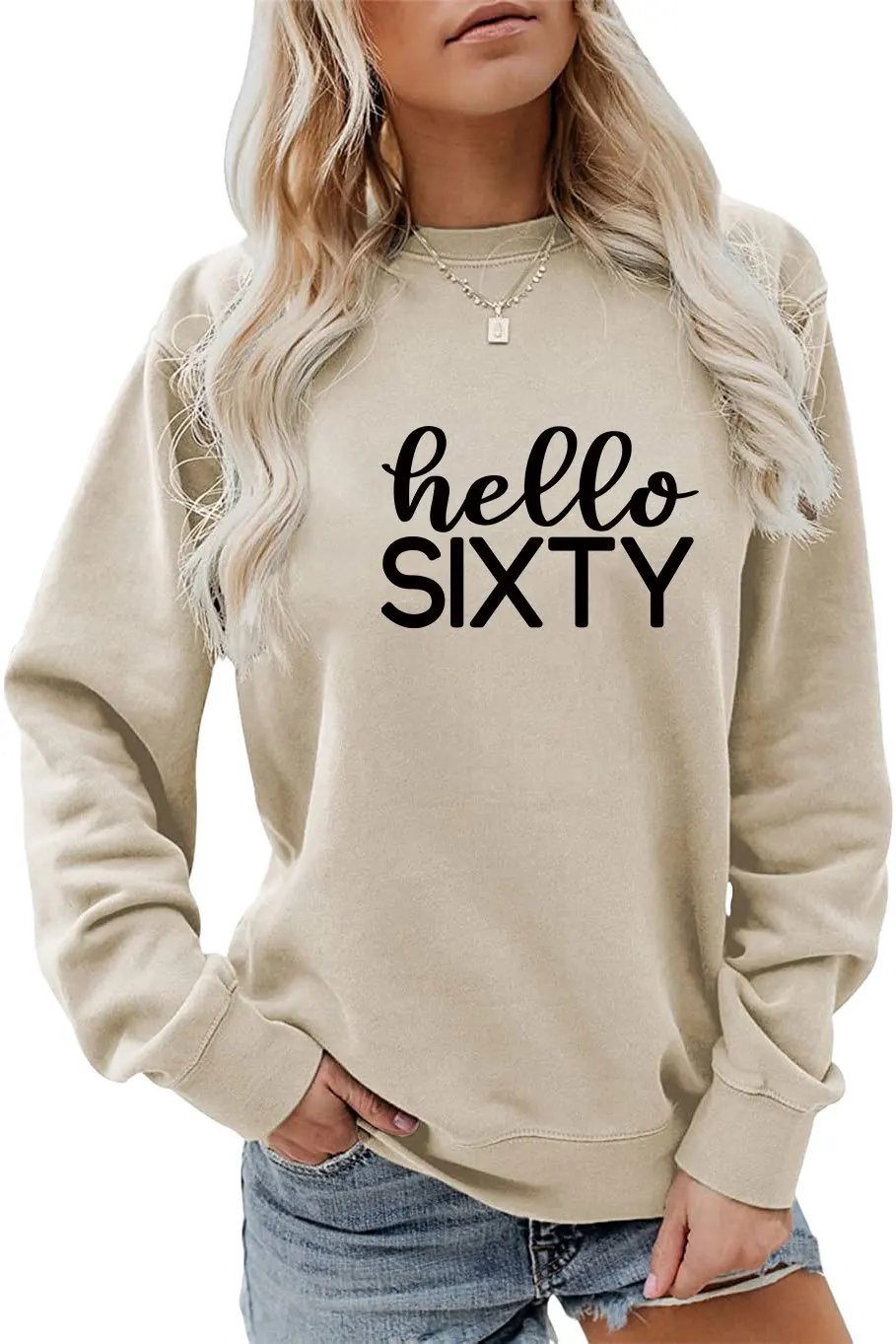 New autumn crew-neck loose women's T-shirt hoodie hello sixty printed fashion long-sleeved top casual jumper