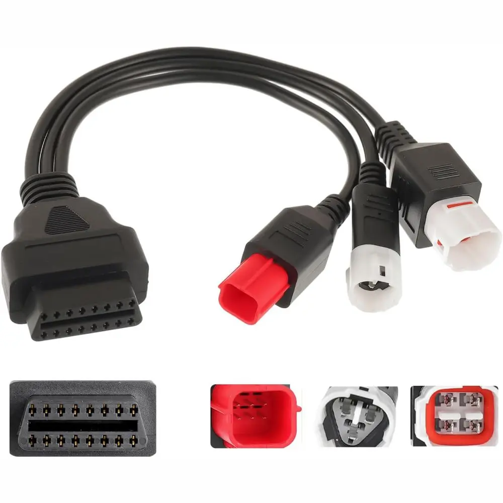 Durable 3 In 1 OBD2 Cable 16Pin Connector Universal Adapter Cord Scan Harness Motorcycle