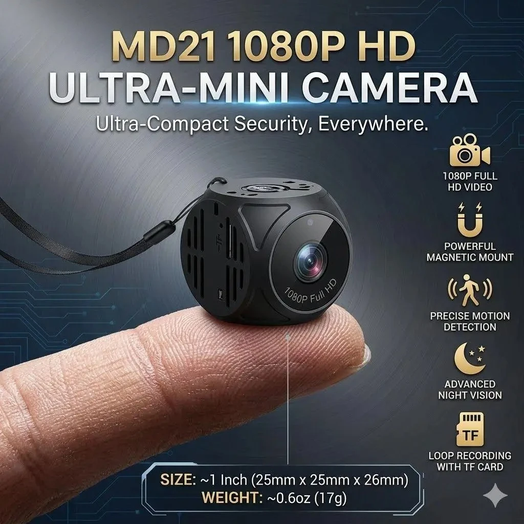 Câmera Micro Portátil 1080P HD com Visão Noturna Infravermelha e Detecção de Movimento, Mini Filmadora DV, Gravador de Vídeo, Câmera de Segurança Secreta Espiã
