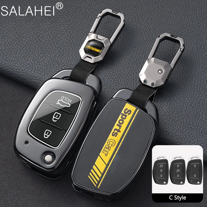 Metal Racing Style Car Car Key Case for Hyundai Solaris Creta Ix25 Kona Tucson Sonata FE I40 Elantra Ix35 I20 Ix45 HB20 Accent