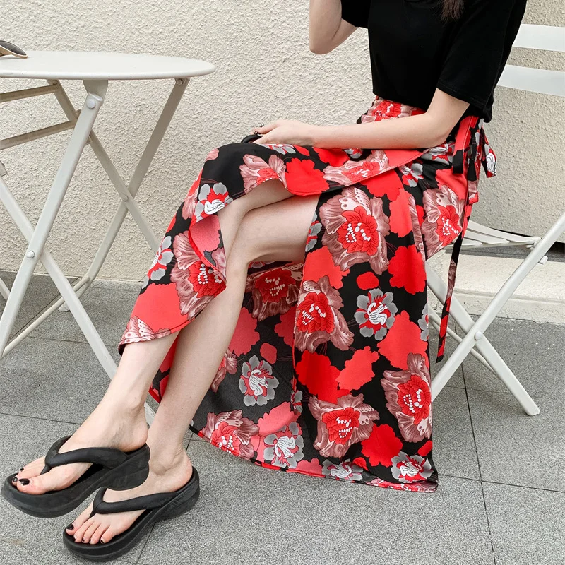 New Women Summer One-piece type Beach Skirt Fashion Irregular Design Print Lace-up Dress Bohemian Holiday Multi Purpose Dress