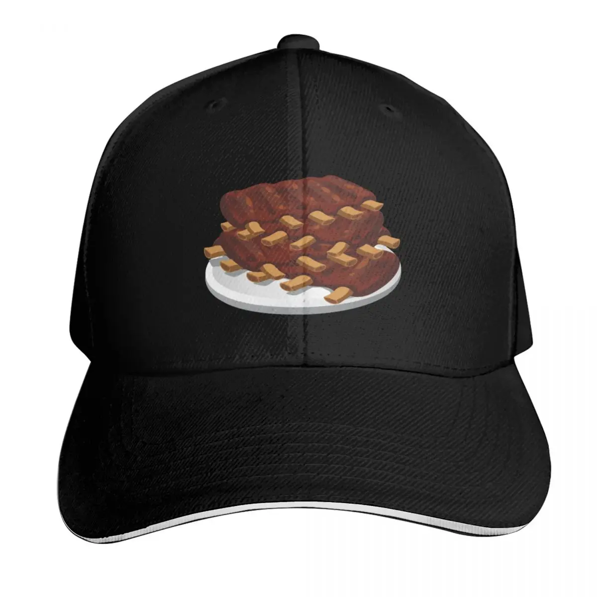Spare Ribs (black background) Baseball Cap Quick Dry Performance Cotton Twill Breathable Contrast Two Tone Brim