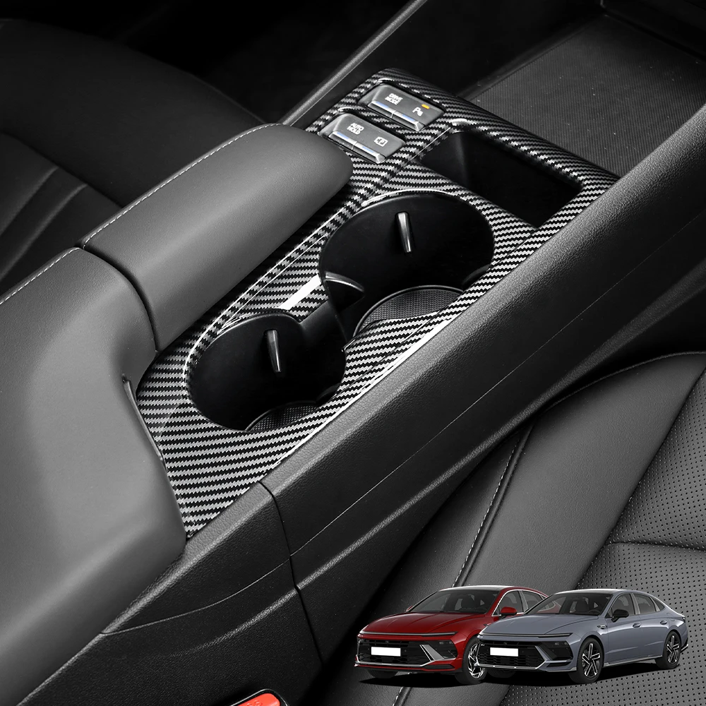 

Carbon Fiber Central Console Water Cup Holder Trim Cover For Hyundai Sonata 2025 2026 Car Tuning LHD