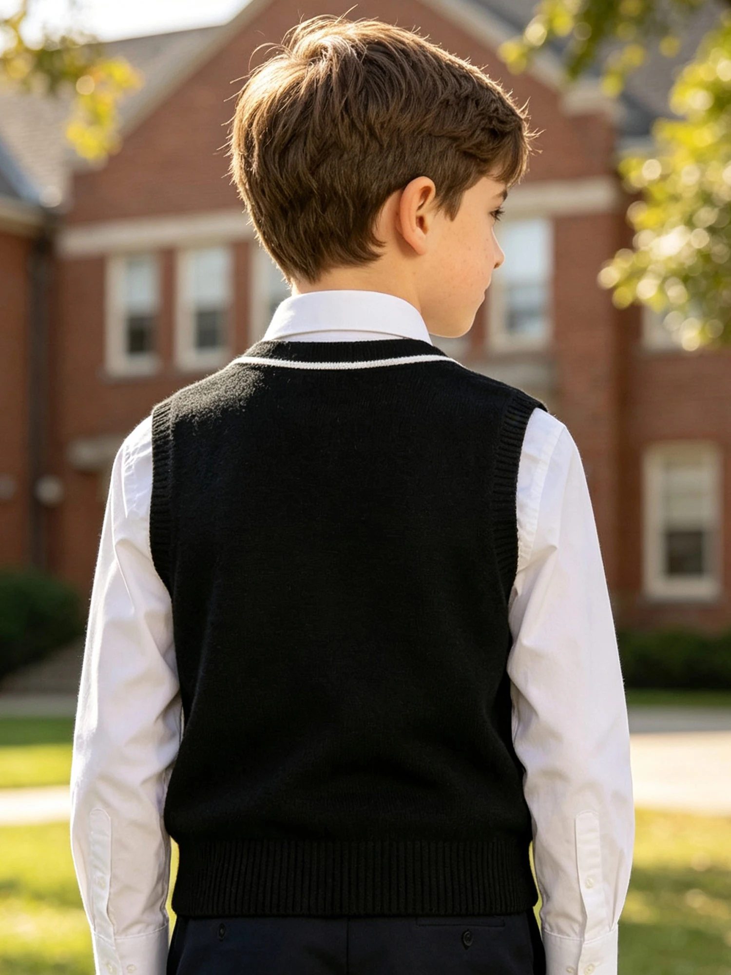 Kid Boys Girls Sweater Waistcoat School Uniform Vest V Neck Sleeveless Ribbed Trim Button-down Tank Top for School Camping Party