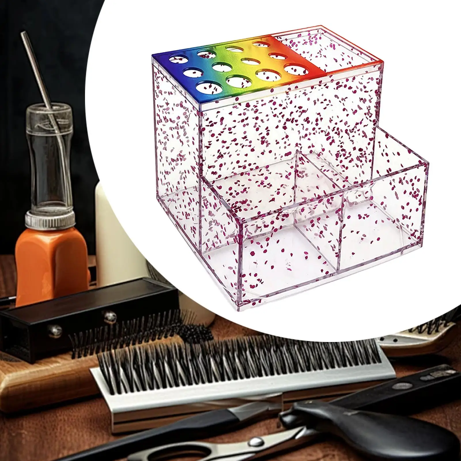 Hairdressing Scissors Case Storage Organizer Box for Barber Shop with Lid and Sponge Pad Holder Rack for Professional Scissors