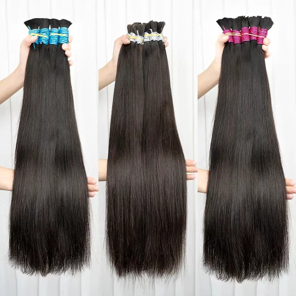 Cabello humano real virgen 100%, lote de buena calidad natural, 10A para tejer y trenzar, sin procesar, sin trama, 1B lacio 2