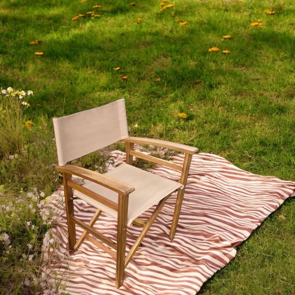Classic Wooden Folding Director's Chair, 18-Inch Seat, Collapsible & Portable, 23.5 L x 20 W x 33.5 H, Wood Back & Arms with Hea