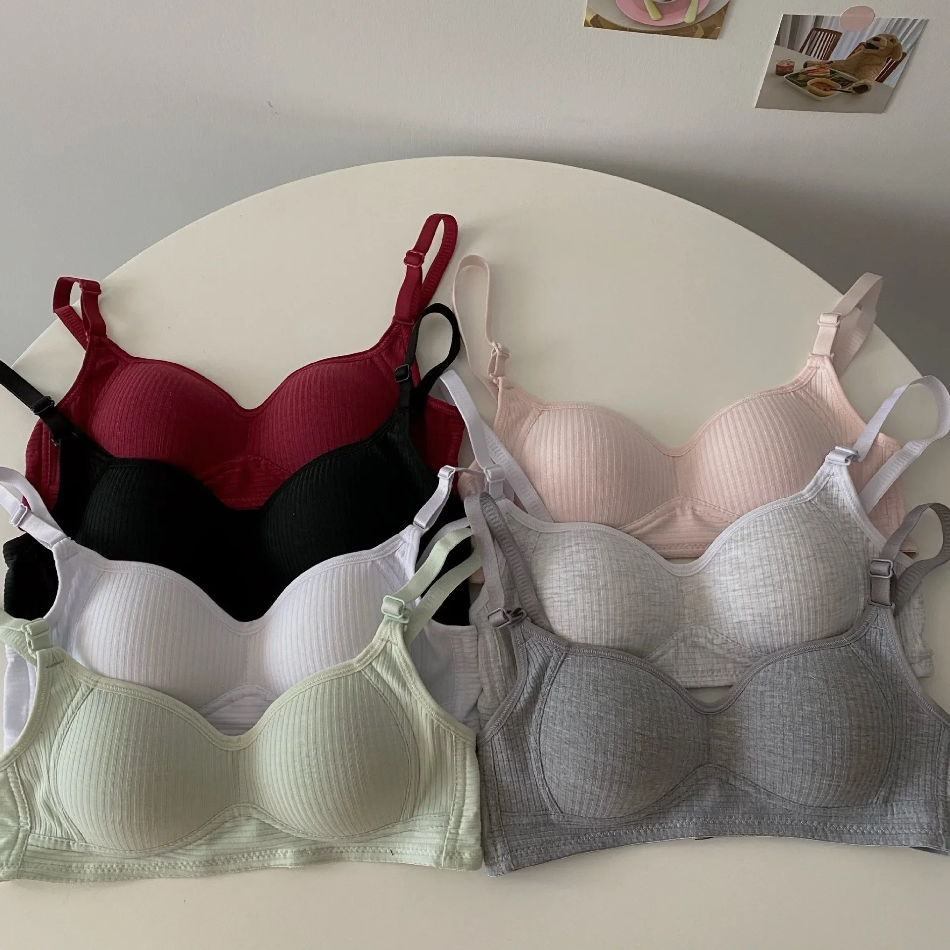 Simple Gather Bras For Women Students Adjustable Breathable Cotton Bra Underwear Pure Color No Steel Ring Developmental Bralette