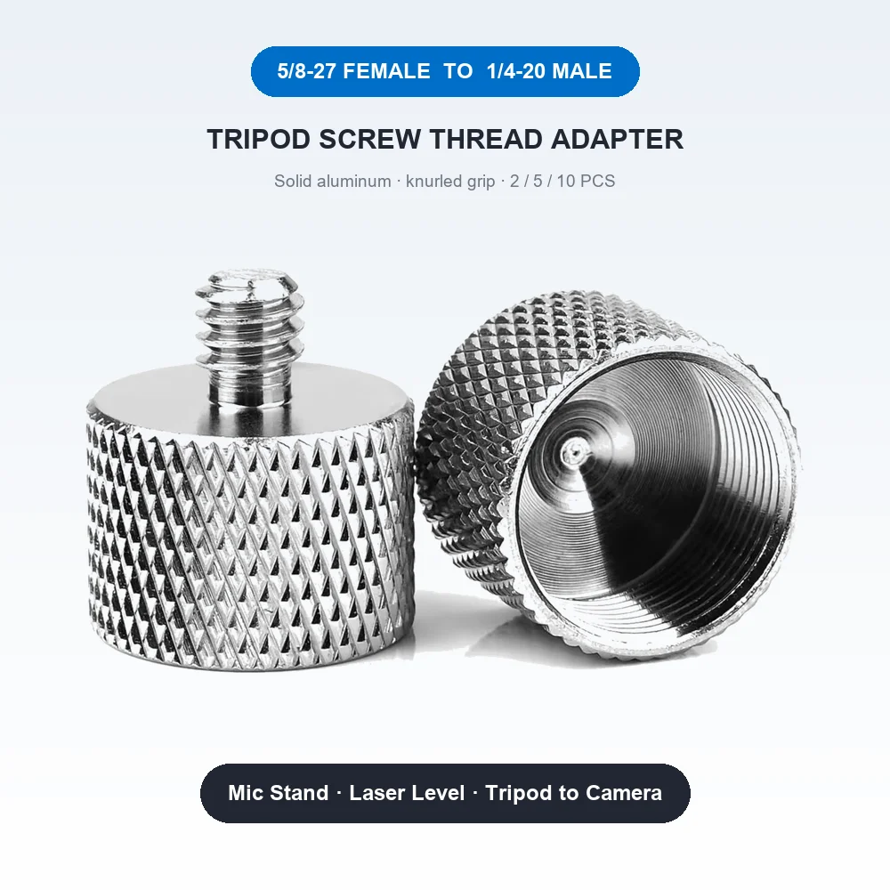 5/8-27 Female to 1/4-20 Male Screw Adapter Aluminum Mic Stand Laser Level Tripod to Camera Converter for DSLR Action Cam Monitor