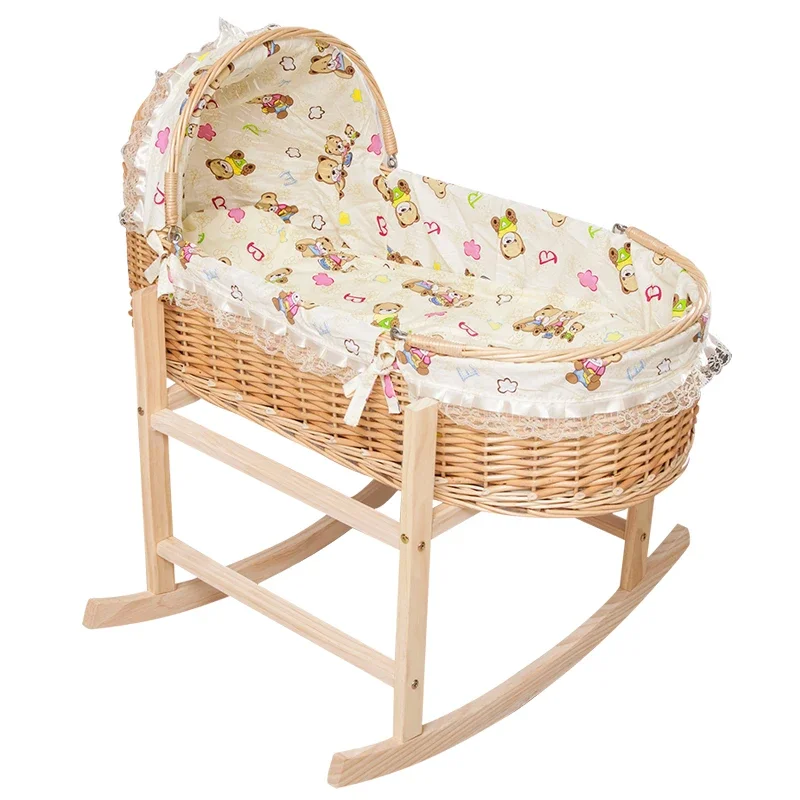 

Rattan Baby Bassinet Newborn Portable Basket Car Comfort Sleeping Basket Babies' Bed Cradle Rocking Nest Solid Wood