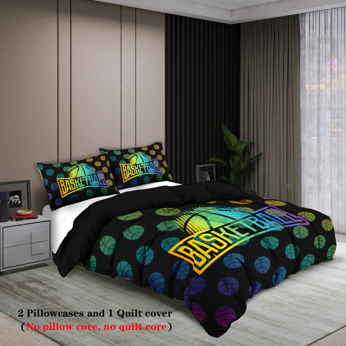 3-Pcs Bedding Set Colorful Basketball Pattern Printed Duvet Set Queen King Double Bed Party Funny And Creative Bedding Set