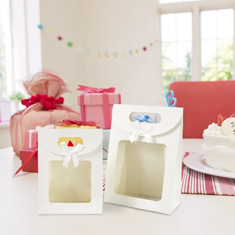 10/20pcs Kraft Paper Gift Box with Clear Window Wedding Favors Birthday Party Candy Snack Biscuit Packaging Bag Christmas Gift