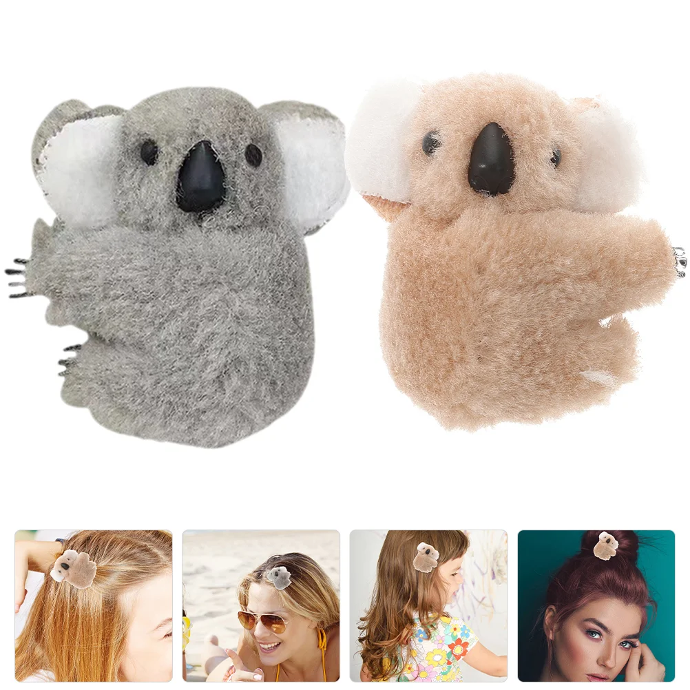 2 Pcs Koala Bangs Clip Premium Material Hair Clips for Thin Women Small Cute Jaw Fabric Stuffed Animal