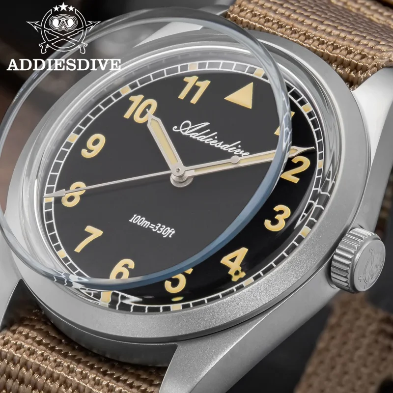 

ADDIESDIVE Bubble Mirror Glass 36mm Men's Watch Nylon Strap 100M Waterproof 316L Steel Luminous VH31 Movement Quartz Watches