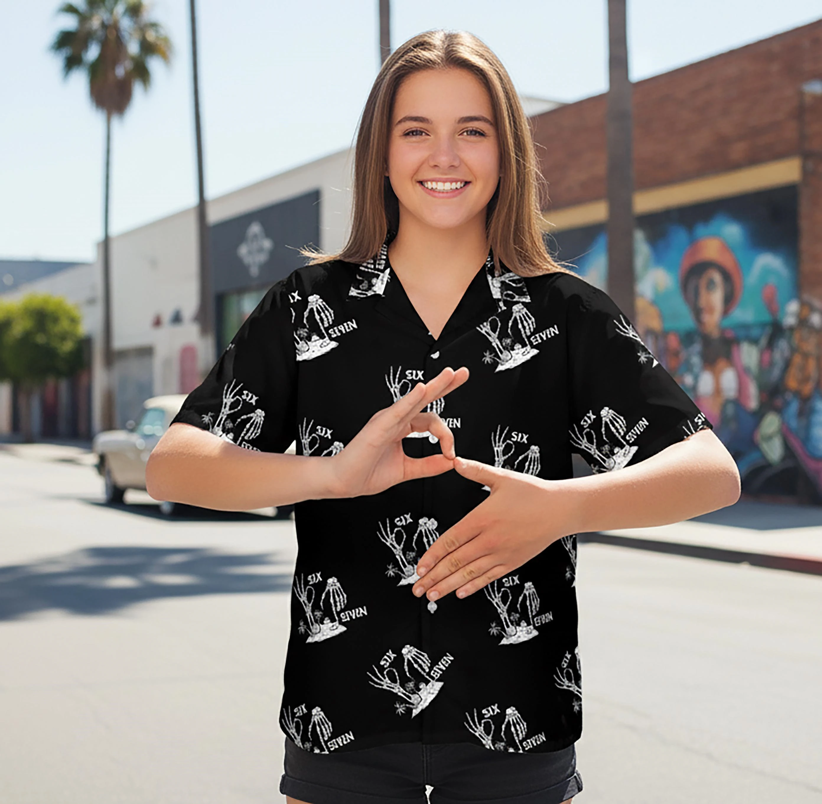 

6 7 Skeleton Hand Hawaiian Shirt Men Women Black White Minimalist Print Unique 67 Meme Gift Idea Soft Comfort Button Up