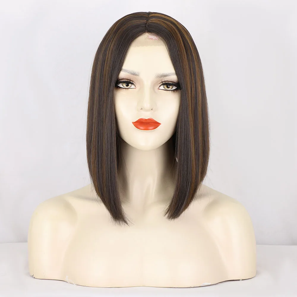 

Ombre Lace Front Wig with Centre Parting High-Temperature Synthetic Fiber 12 Inch for White Women Cosplay