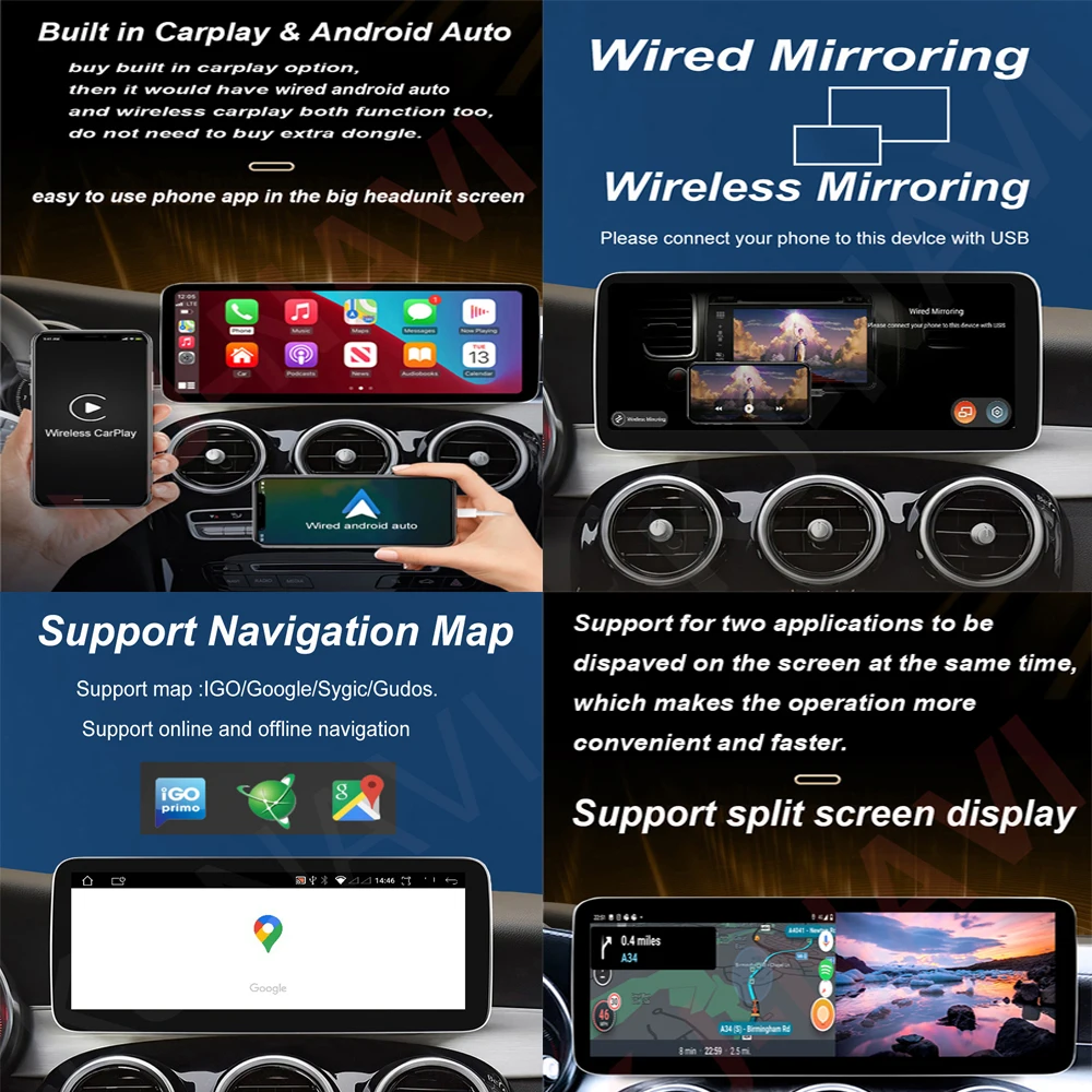 For Mercedes Benz C-Class W205 / GLC-Class X253 / V-Class W446 2016 - 2018 IPS Android 14 Car Radio GPS Navigation Video Wifi BT