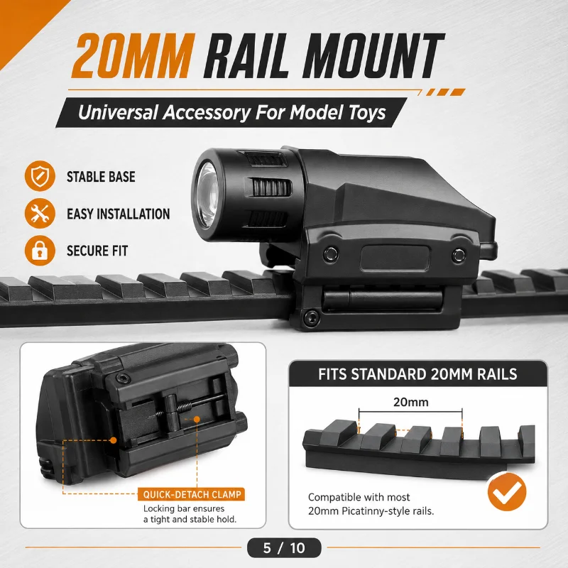 Secure Mount Illumination Module Button Battery Metal Flashlight 20mm Rail Hobby Toy Lighting Attachment