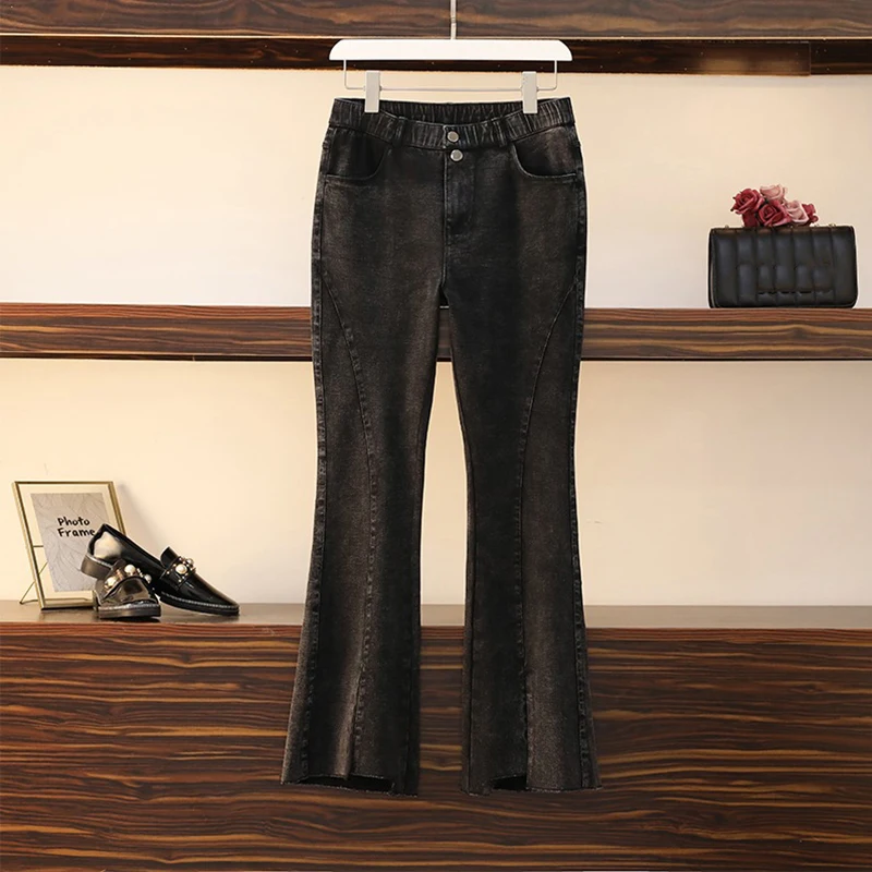 plus Size Loose Fitting Slimming High Waist Bell Bottom Jeans for Women Fashionable Anti-Aging Autumn New Arrival