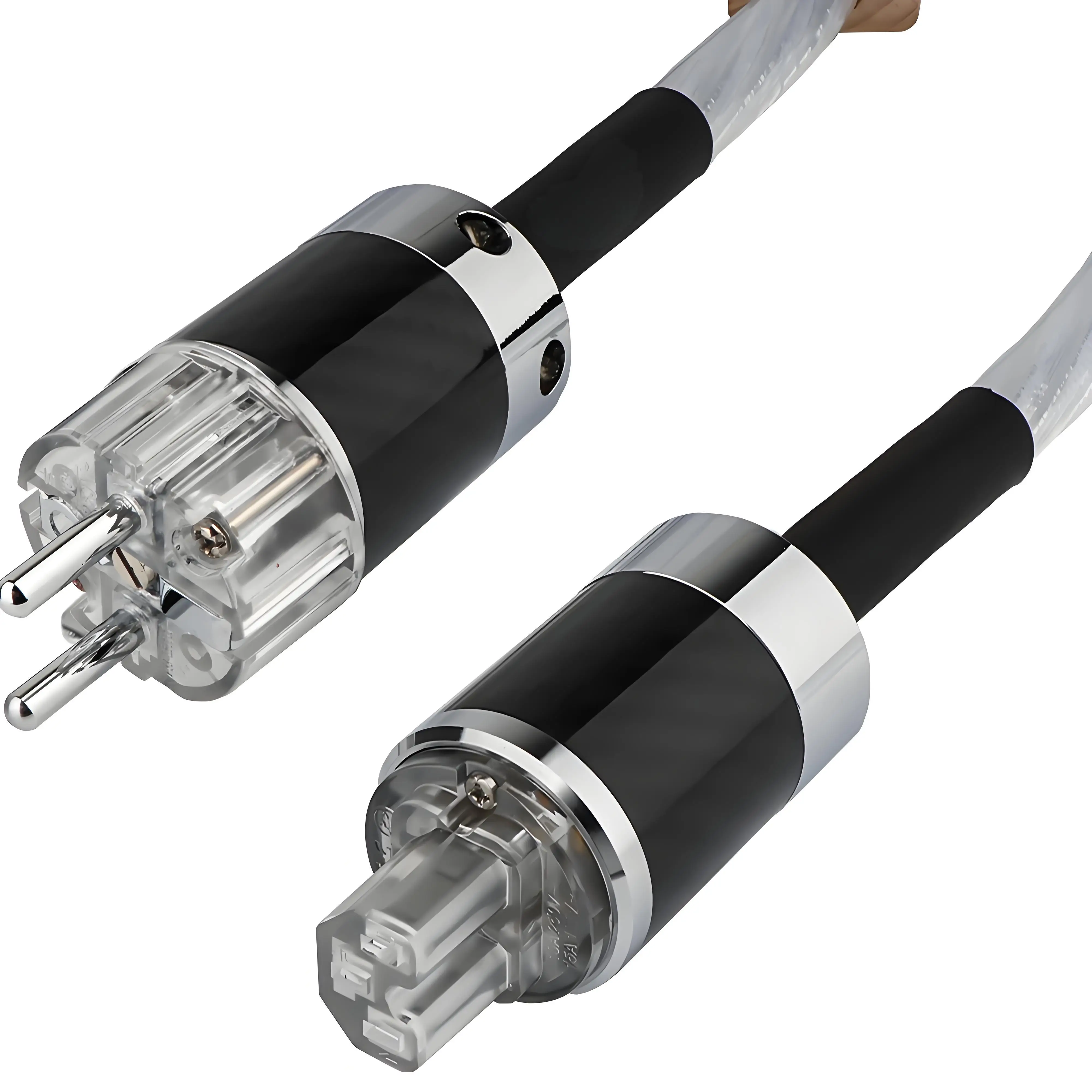 Hifi Power Cables EU/US/AU/UK Silver Plated With Black Carbon Fiber Brass Rhodium Plated Plug for DVD Amplifer CD