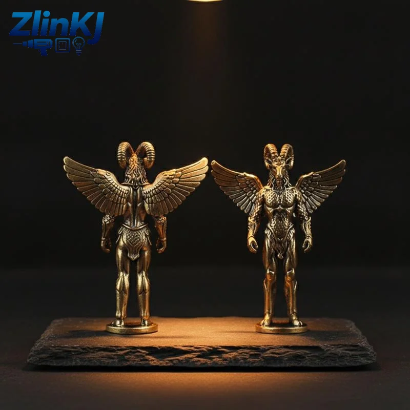 Brass Demon Sheep Figurine Retro Metal Craft, Tabletop Angel Sheep Human Face Decoration Creative Ornament Animal Sculpture