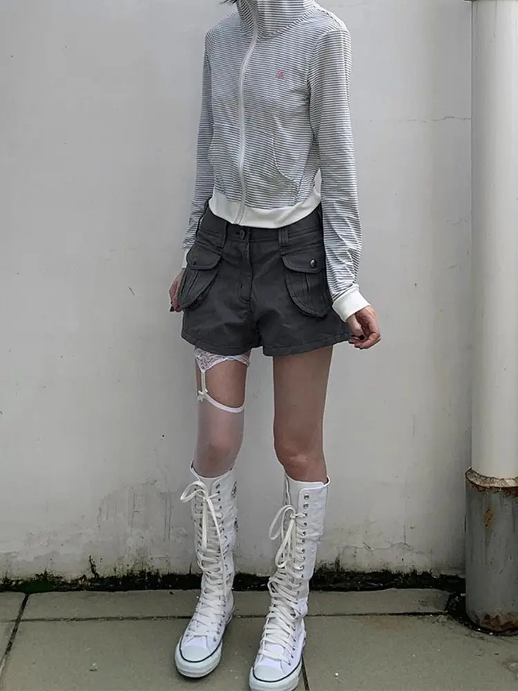 레트로 디자인 포켓 카고 반바지 여성 Y2K 스파이스 걸스 하이웨이스트 핫팬츠 부티 쇼츠