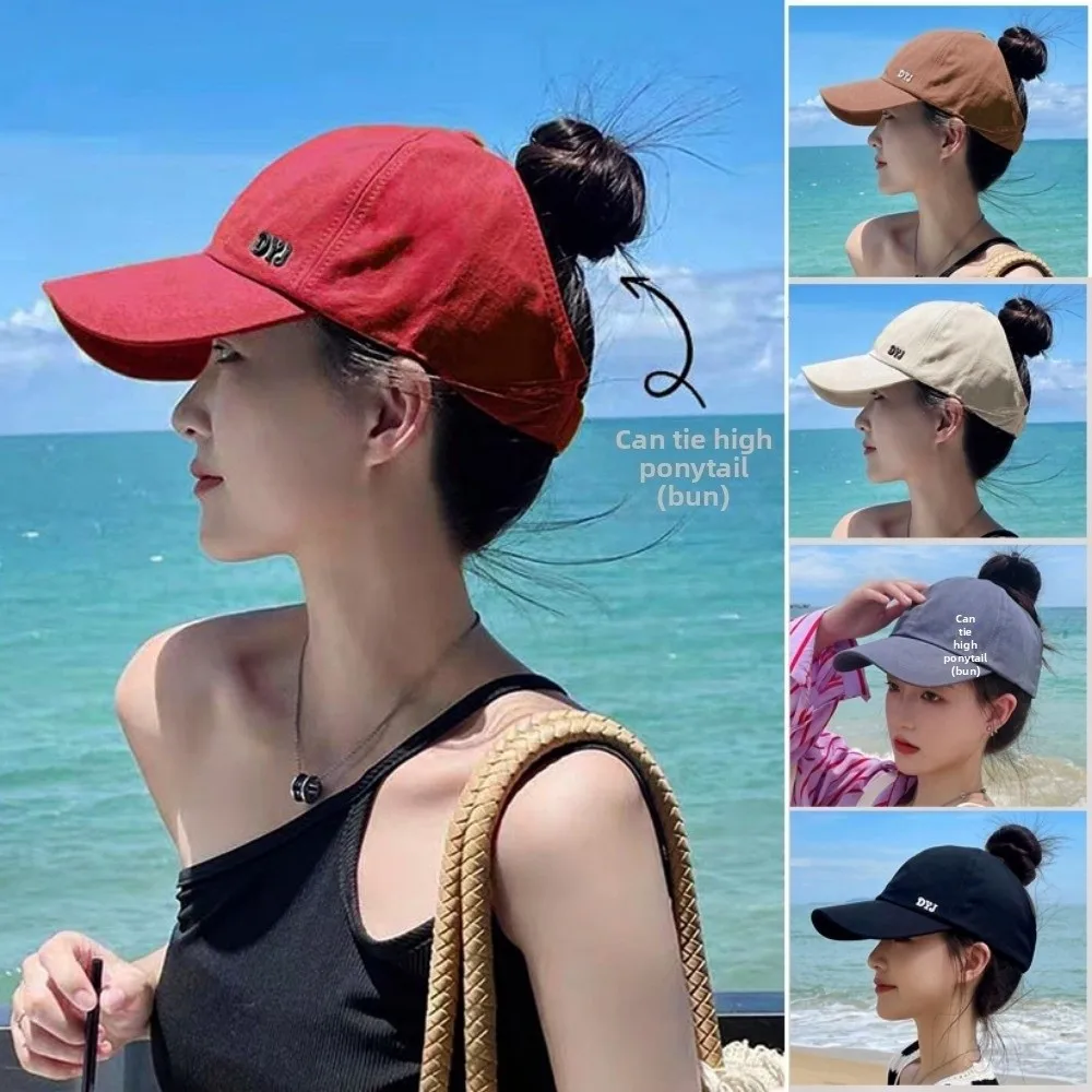 New with Open Top Summer Women's Ponytail Hat Casual Letter Embroidery Back Opening Design Hat Versatile Outdoor Sunshade Cap
