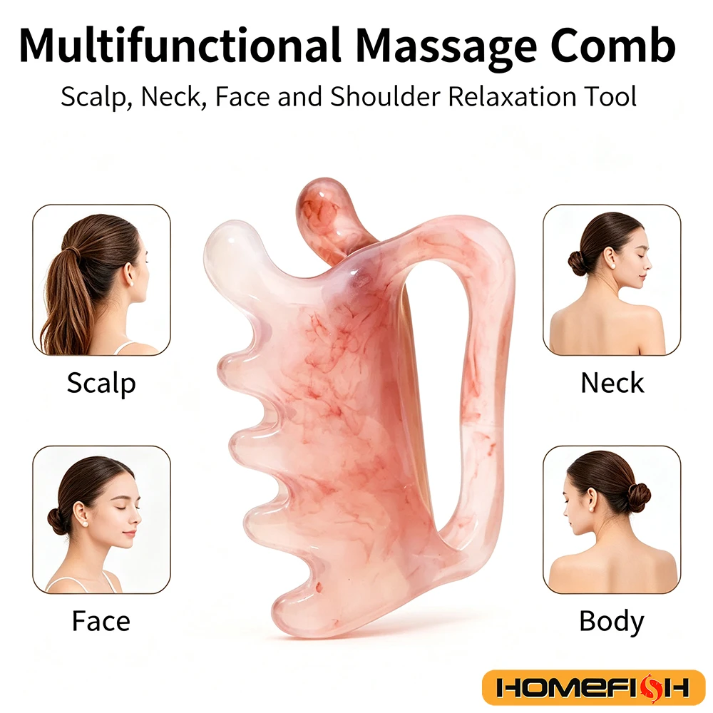 1PCS Dual Push Resin Massage Comb Back Waist Scraping Tool Shoulder Neck Scraping Rod Meridian Soothing Rod Massage Accessory