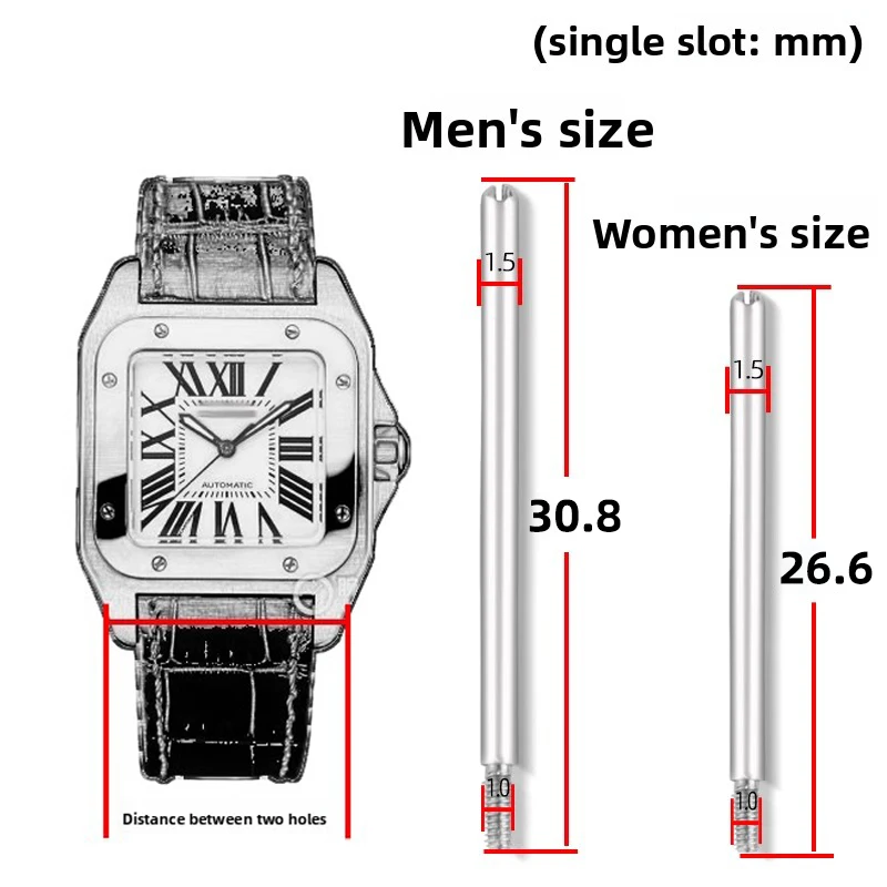Для Cartier Santos 100 ремешок для часов, соединительный стержень, женский 26,5 мм, мужской, 30,5 мм, винтовой штифт, шатун 23 мм, 20 мм, аксессуары