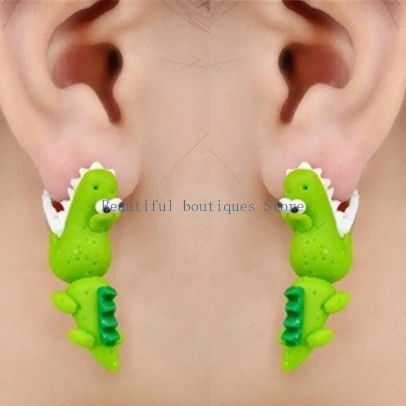 U4LF Soft Pottery Ear Studs for Crocodile Pig Animal Cartoon Biting Ear Earri