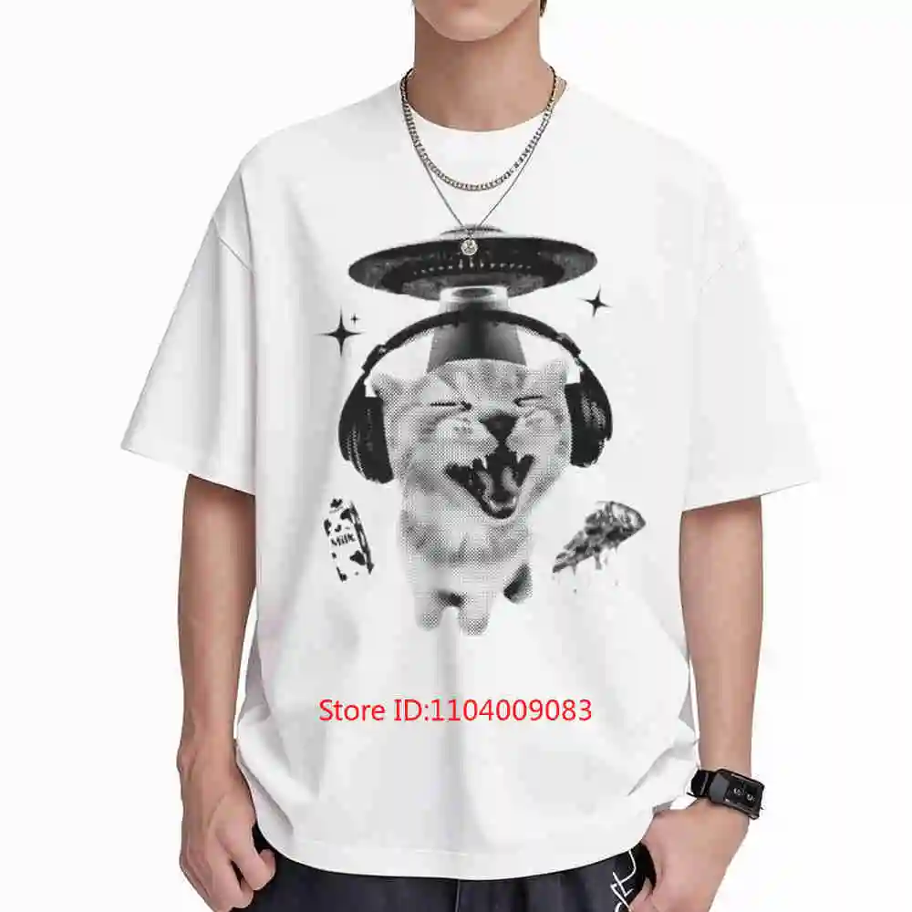Alien Cat Y2K 90S Meme Short Sleeve Tee 100% Cotton T-Shirt