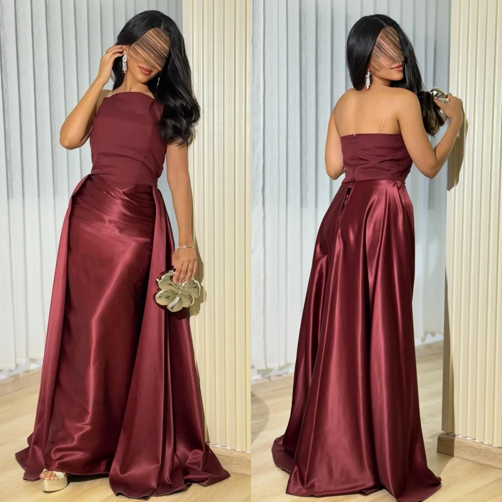 

Customized Modern Style Pleat Ruched Draped Straight Strapless Long Dresses Bespoke Occasion Dresses High Quality Fashion Sexy