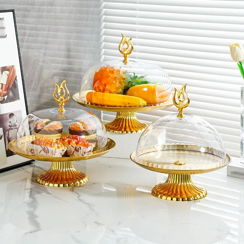 

Легкая роскошная тарелка для дегустации фруктов, поднос из нержавеющей стали, пластиковая дегустационная коробка с крышкой, пылезащитная крышка для еды, круглая форма для десерта для торта