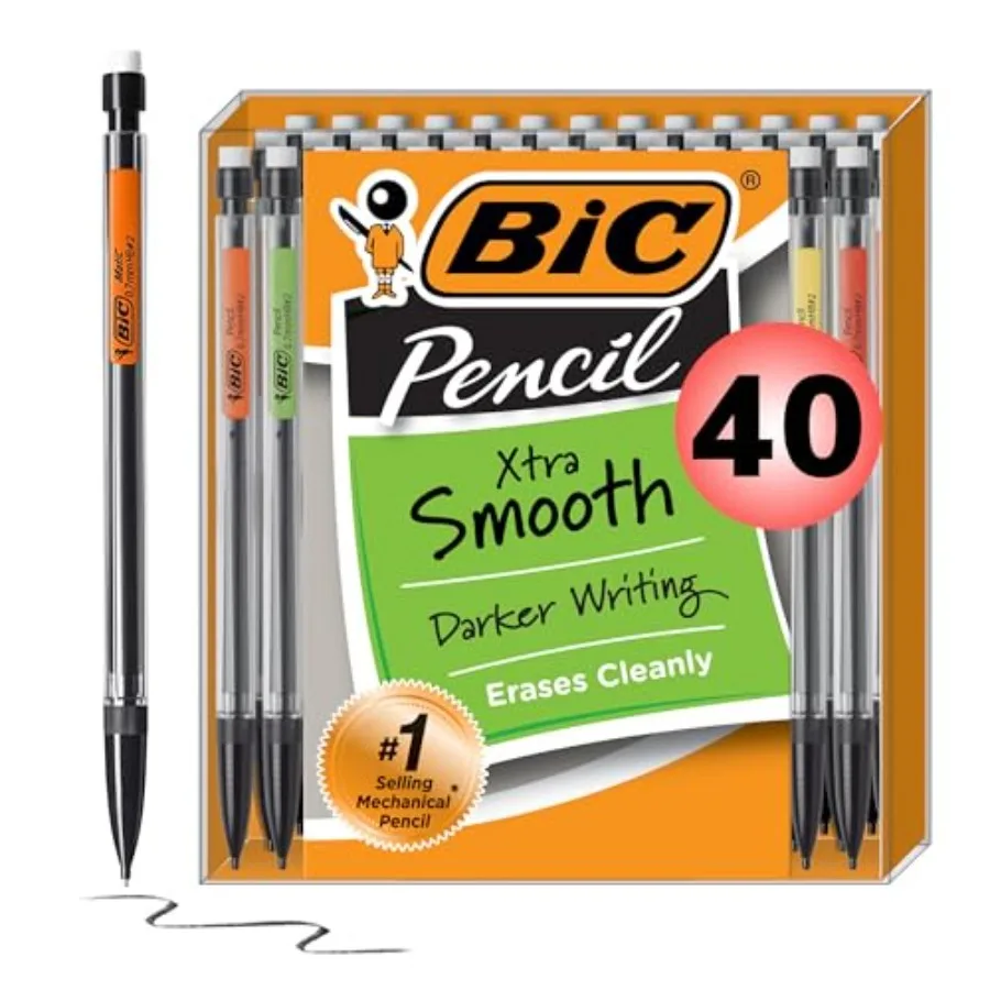 XtraSmooth Mechanical Pencils with Erasers Bright Edition Medium Point 0.7mm 40Count Pack Bulk Mechanical Pencils for School or