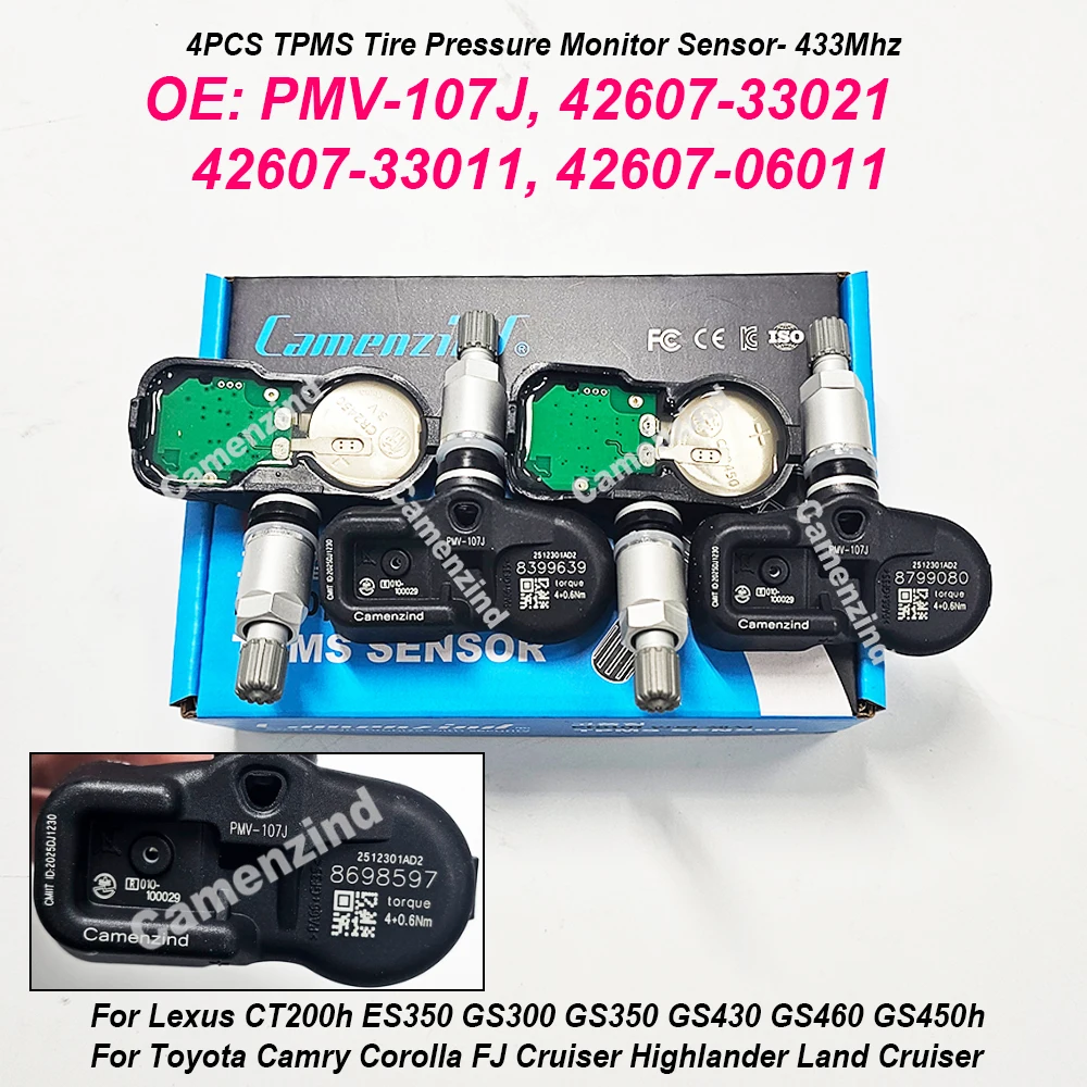 

4x 42607-33021 PMV-107J 42607-06011 42607-33011 Датчик давления в шинах TPMS 315 МГц для Lexus CT200h ES350 GS300 GS430 GS460 IS250
