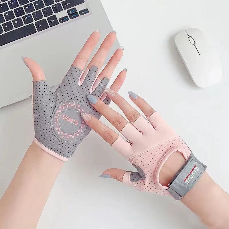 Women's Anti-Slip Fitness Exercise Half Finger Gloves Wear-Resistant Yoga Spinning Bike Sports Training Gloves
