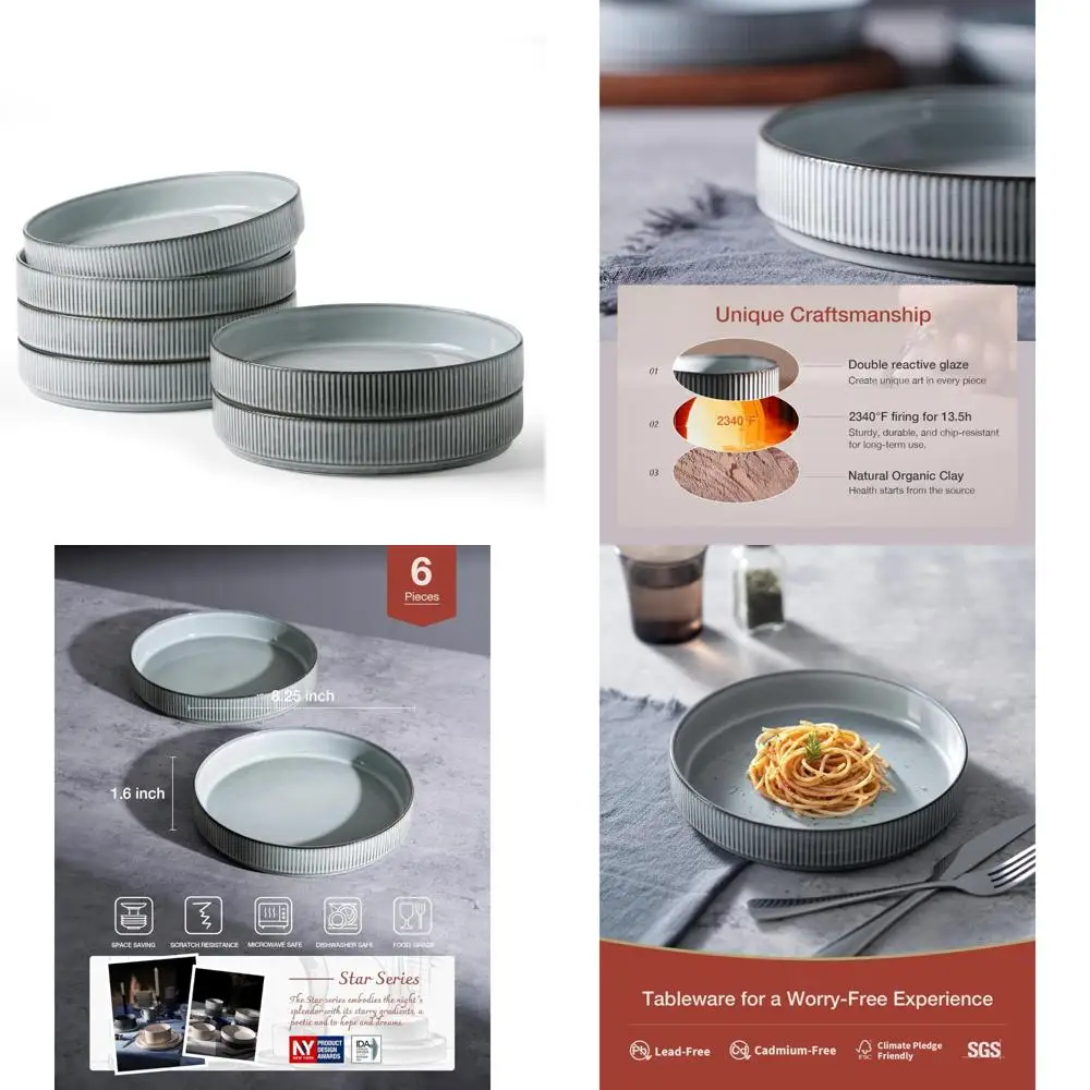 

Famiware Star 8,25 миски для макарон, набор больших обеденных мисок из 6 шт., тарелки для салатников, неглубокие миски для еды, дымчато-синий