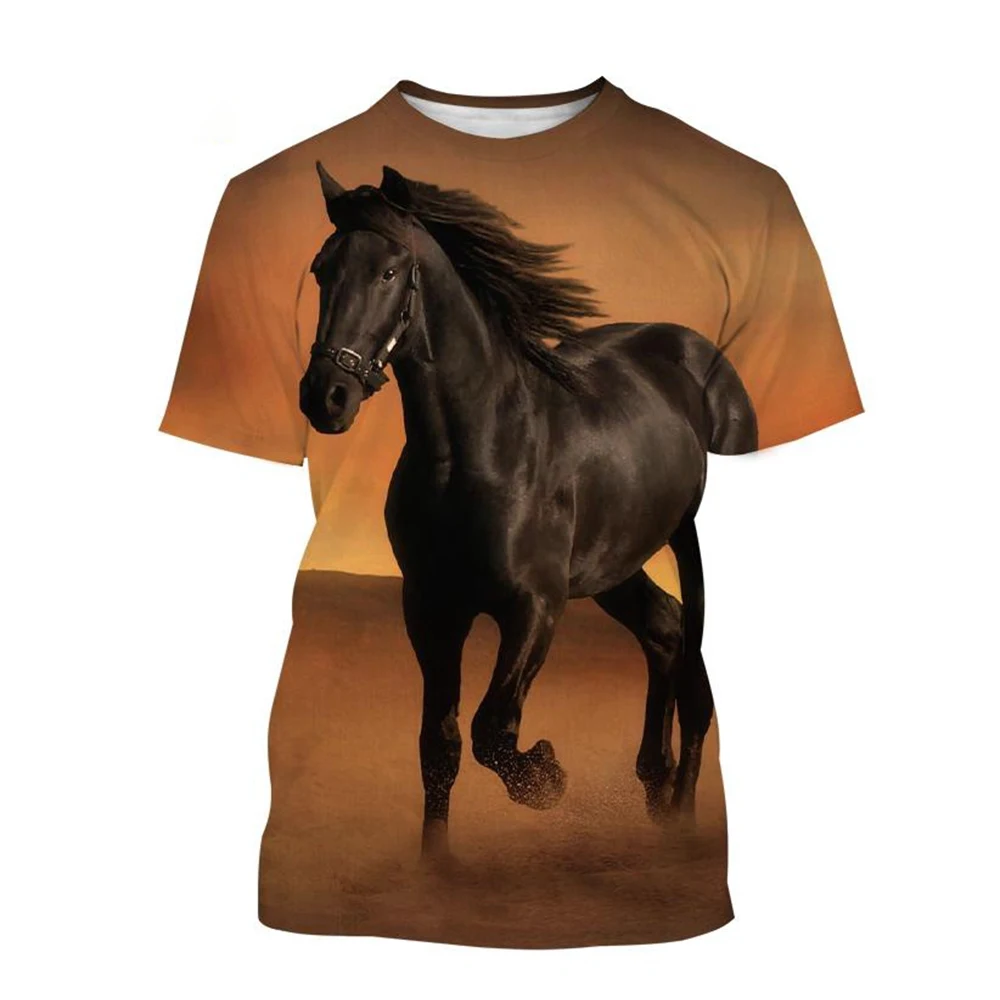 Summer hot selling fashion animal horse 3D printing print neutral casual Harajuku style comfortable short sleeved top image 3