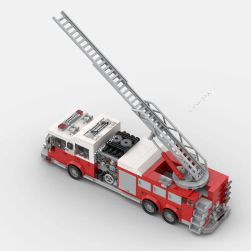 MOC Building Blocks Classic Firefighting Ladder Truck Vehicle Model Bricks Sets Assemble Display Children\'s Toys Gifts