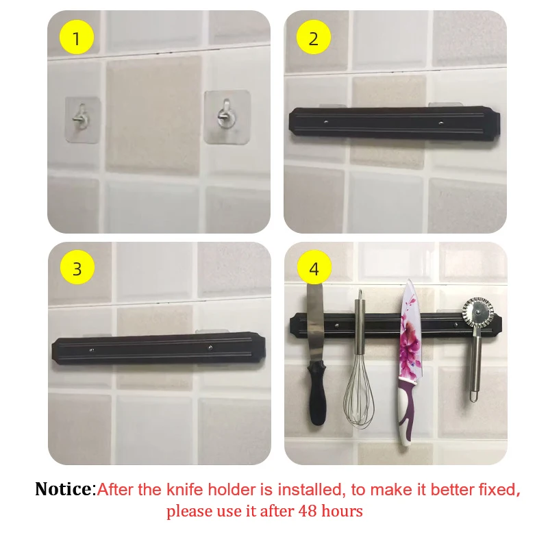 Free Installation Magnetic Knife Holder Wall Mount Black ABS Plastic Block Storage Holder Chef Rack Strip Utensil Kitchen